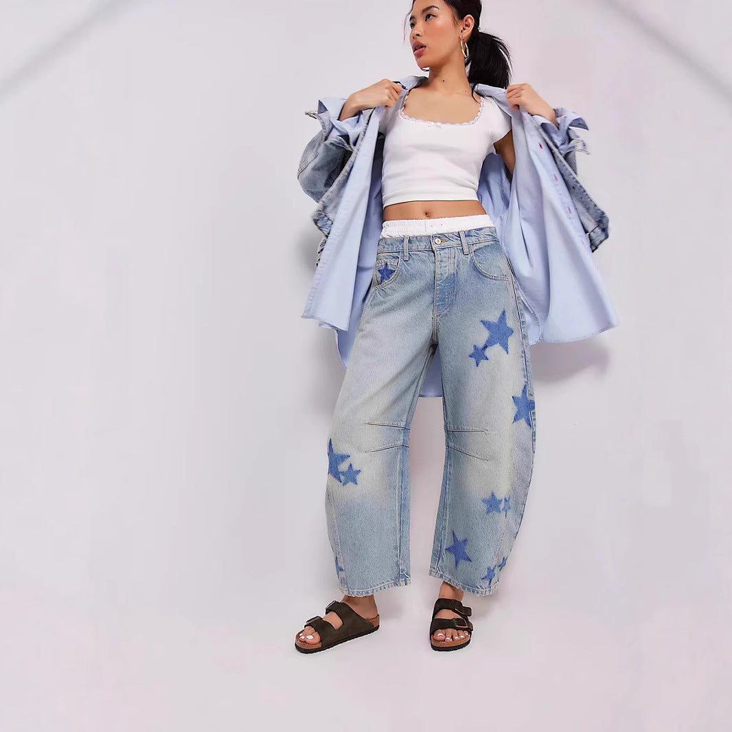 Women's Spring Casual Loose Mid Waist Tube-shaped Jeans