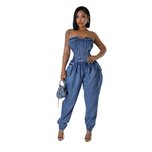 Women's Stitching Tube High Elasticity Fashion Waist Jeans