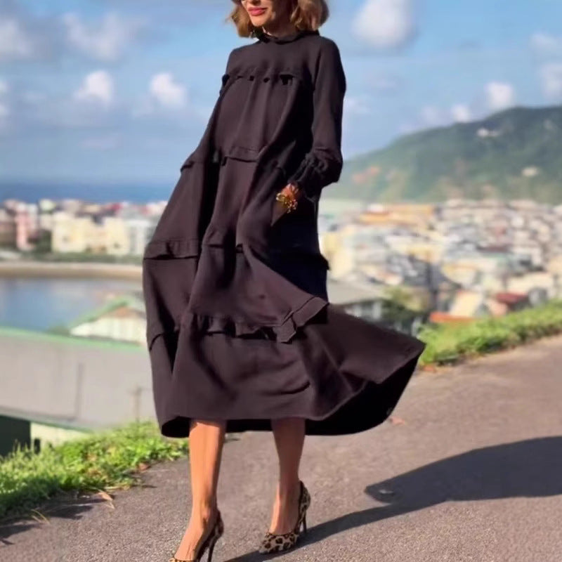 Women's Summer Long Sleeve Patchwork Round Neck Dresses