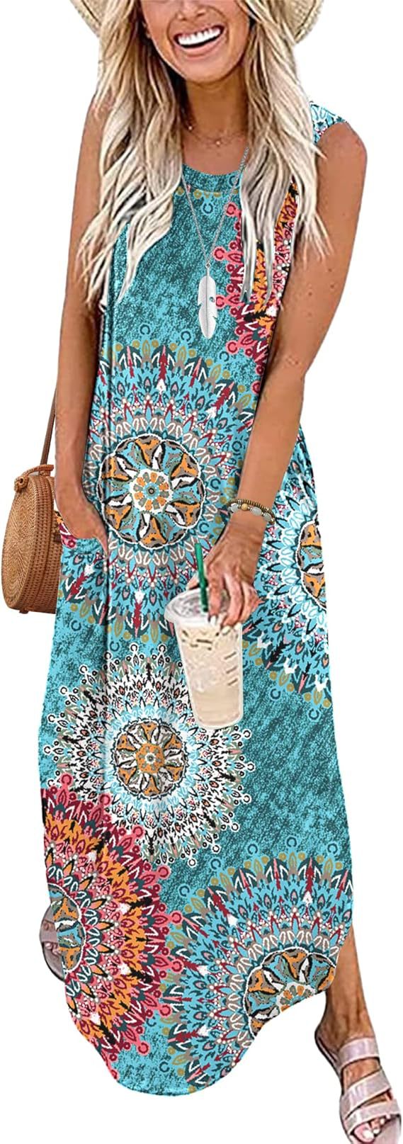 Women's Sleeveless Printed Dress Pullover Beach Long Dresses