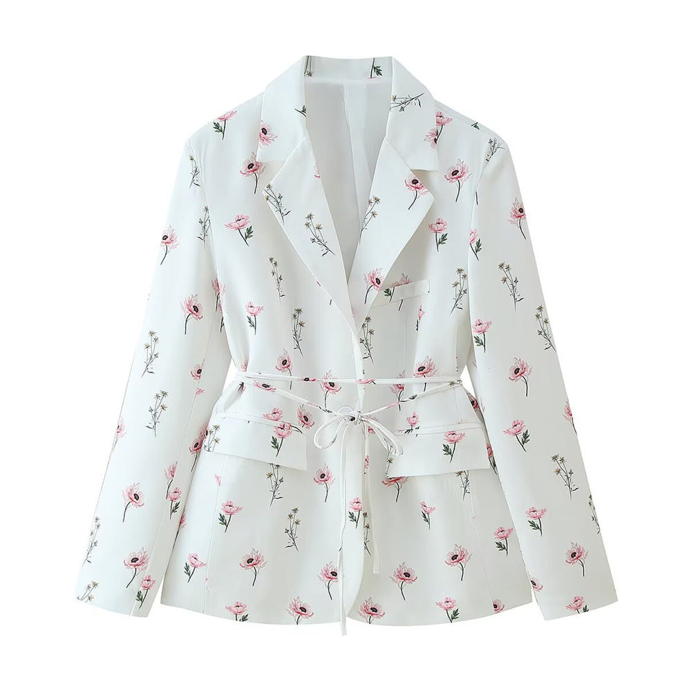 Women's Fashion Sweet Floral Collar Long Sleeve Blazers