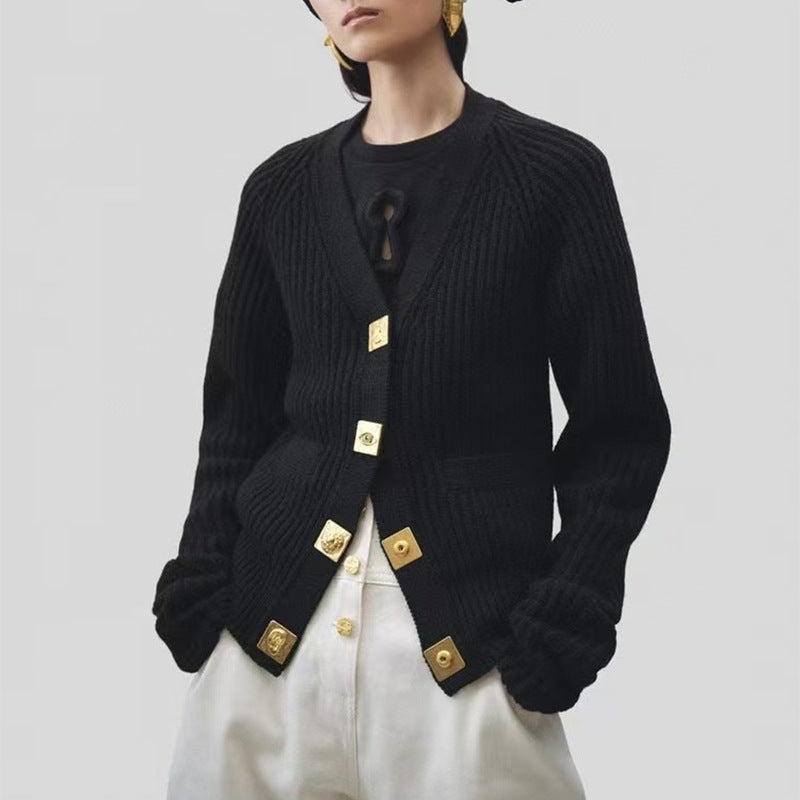 Women's Elegant Long-sleeved Autumn Single-breasted High-grade Pure Sweaters