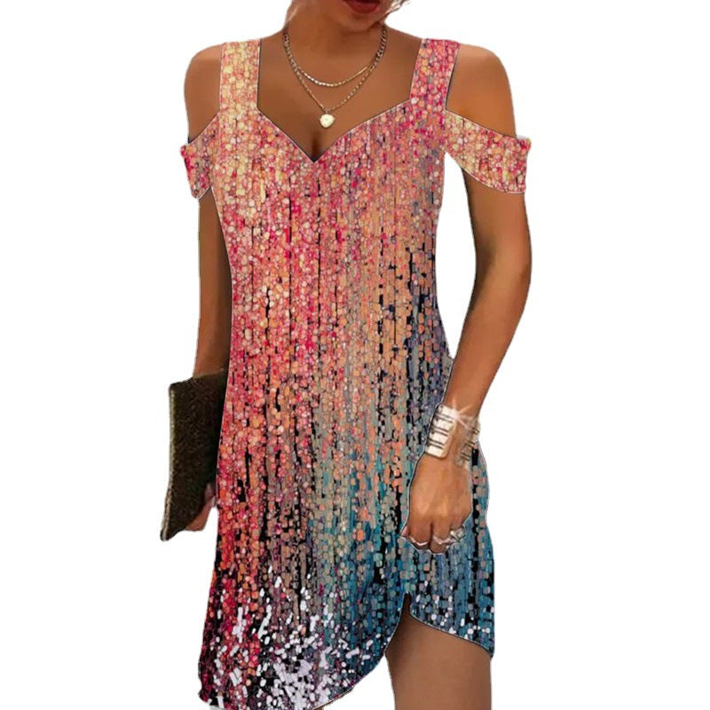 Women's Popular Summer Sexy Sleeves Printing Dresses