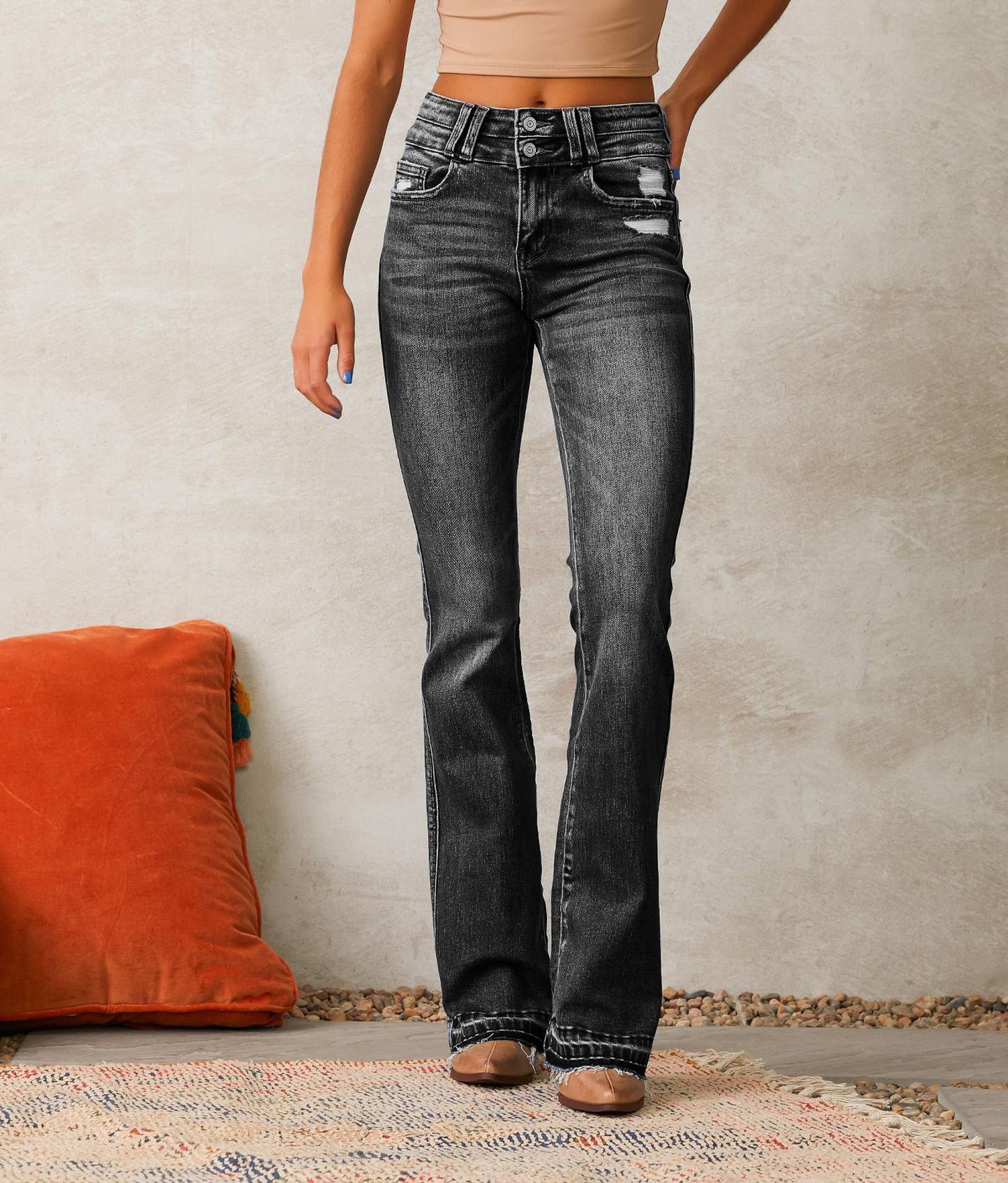 Women's Spring Retro Tattered Washed Street Trousers Jeans