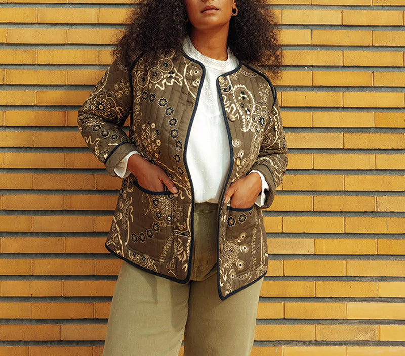 Women's Winter Clothes Vintage Patchwork Pattern Print Coats