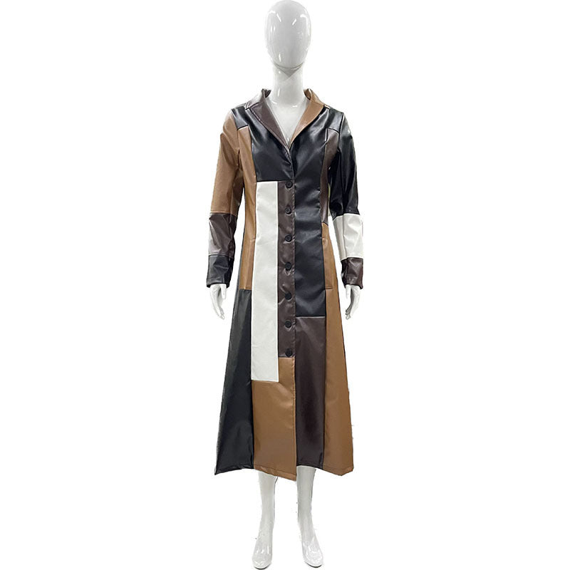 Women's Button Leather Mid-length Slim Fit Slimming Jackets