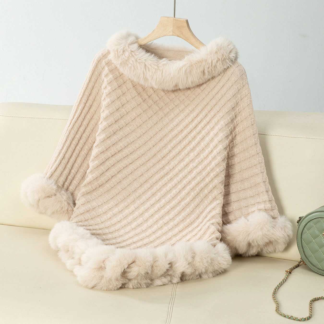 Women's Color Fur Collar Pullover Thick Retro Plaid Knitwear