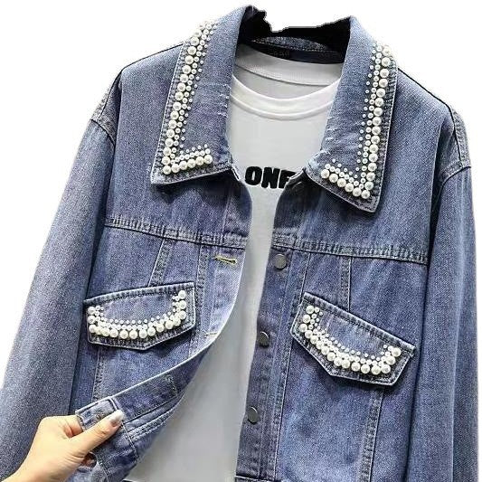 Women's Pretty Beaded Denim Slimming For Coats