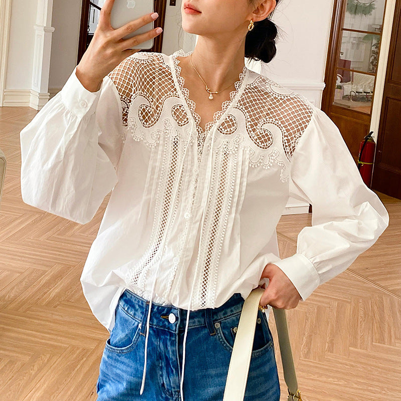 Women's Autumn White Shirt Long Sleeve French Blouses