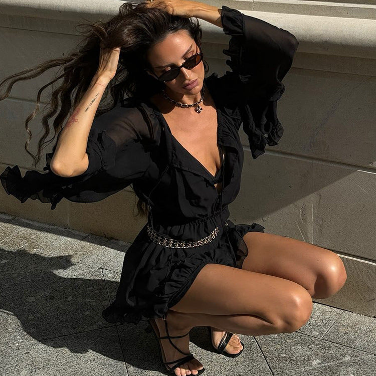 Mesh Long Sleeve Black Dress Fashion Dresses