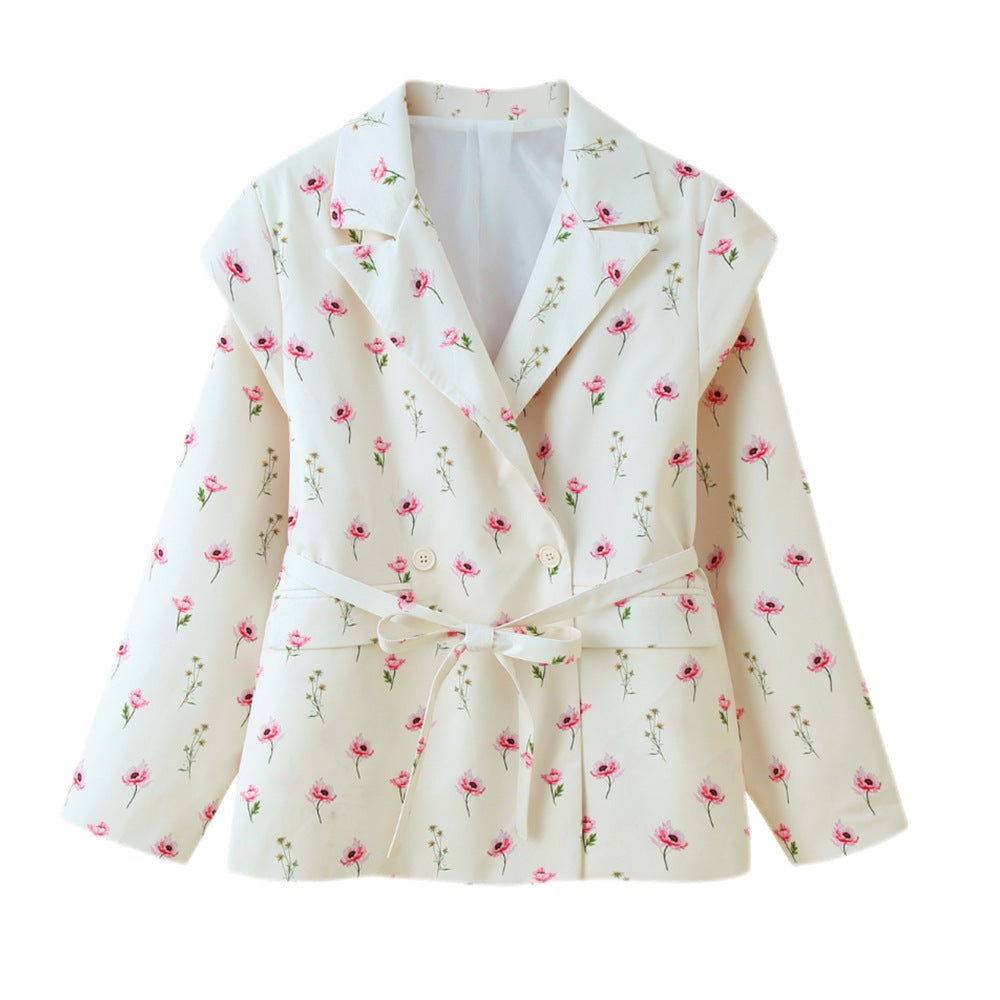 Women's Fashion Sweet Floral Collar Long Sleeve Blazers