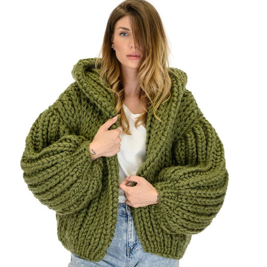 Women's Lazy Style Hooded Handmade Knitting Needle Sweaters
