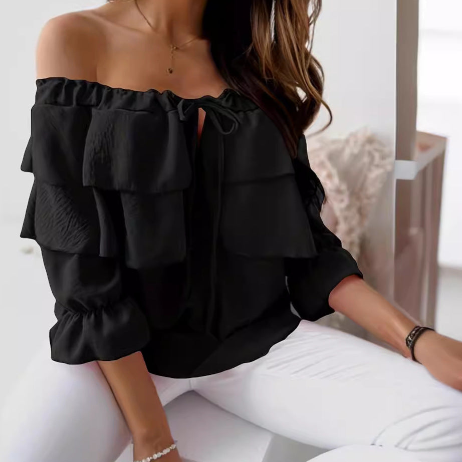 Women's Shoulder Tied Lotus Leaf Casual Loose Blouses