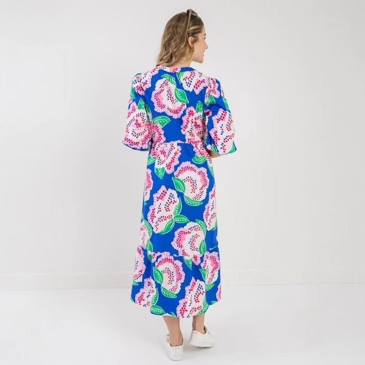 Fashion Plant Flower Print Loose Dress Dresses