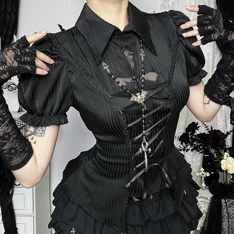 Style Cross Hollow Lolita Shirt Asian Culture Shorts