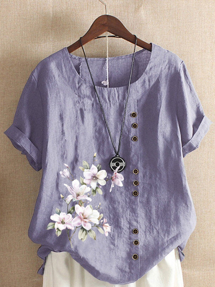Women's Autumn Retro Cotton Linen Printed Loose Casual Shorts