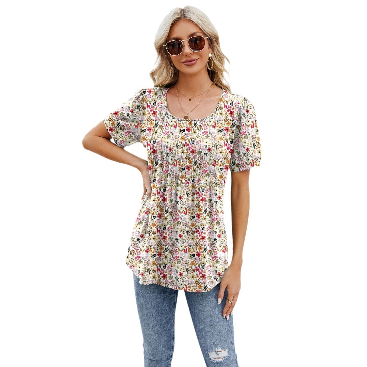 Women's Round Neck Strip Loose Sleeve T-shirt Tops