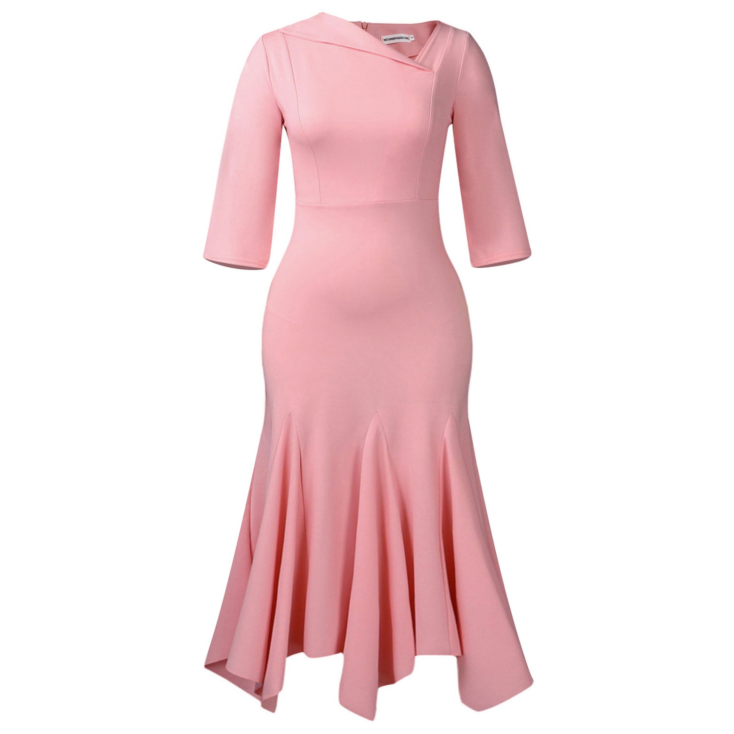 Women's Diagonal Collar Solid Color High Waist Irregular Fishtail Dress