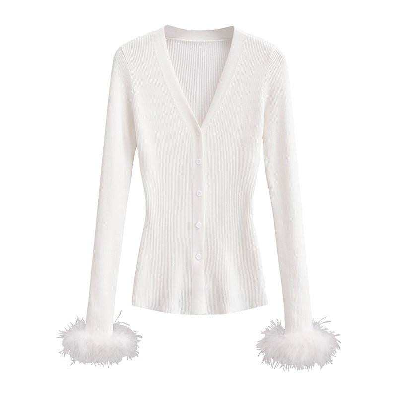 Cuff Furry Knitted Long Sleeves Autumn Inner Wear Cardigans