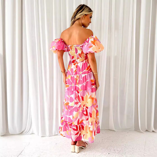 Women's Summer Vacation Casual Printed Puff Sleeve Dresses