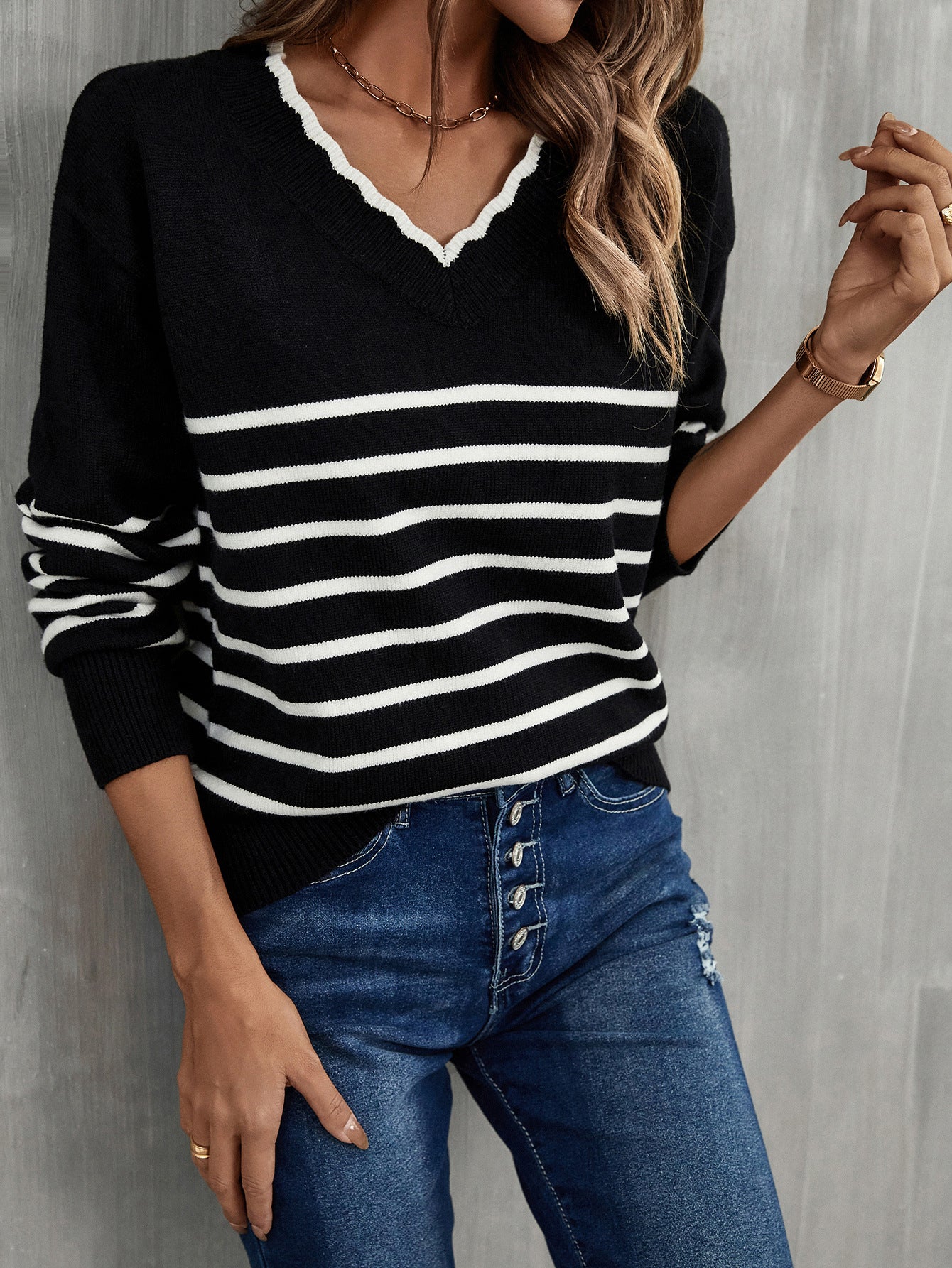 Women's Pullover Bottoming Shirt Striped For Sweaters