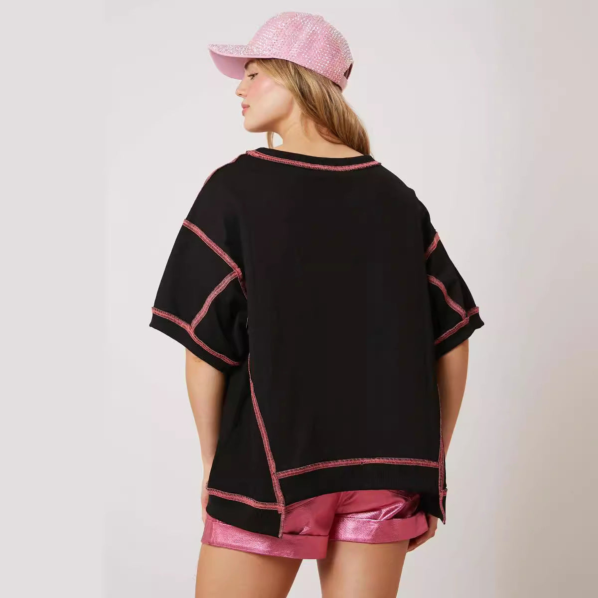 Women's Summer Loose Casual Lobster Sequined T-shirt Blouses