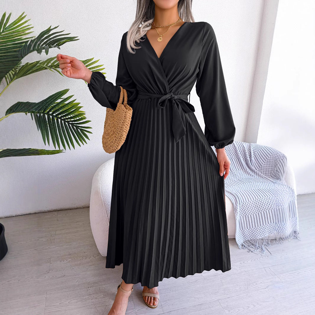 Women's Elegant Cross Swing Pleated Maxi Dress Dresses