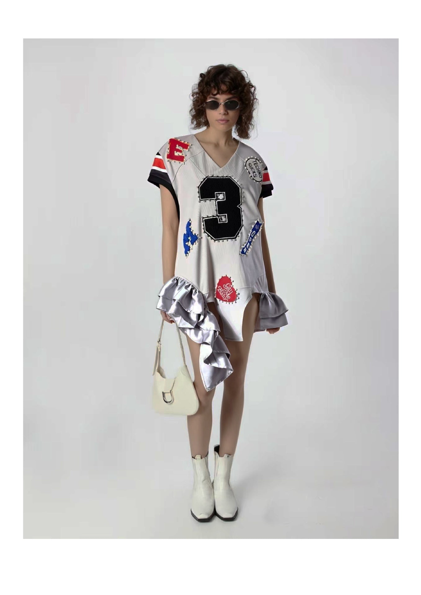 Fashion Beaded Personalized Letter Zhang Zi Irregular Blouses
