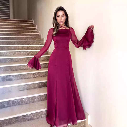 Autumn Gentle Chiffon Ruffled Elegant Tied Dresses