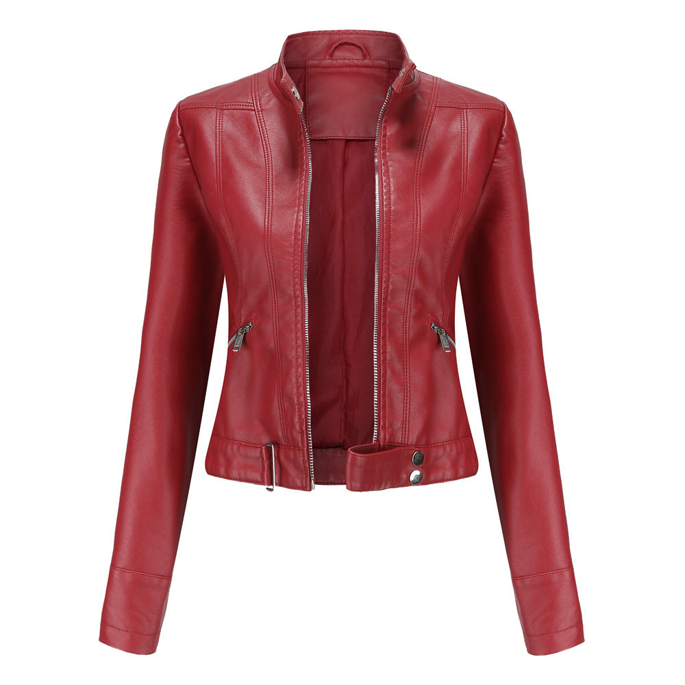 Women's Leather Stand Collar Lady Thin Jackets