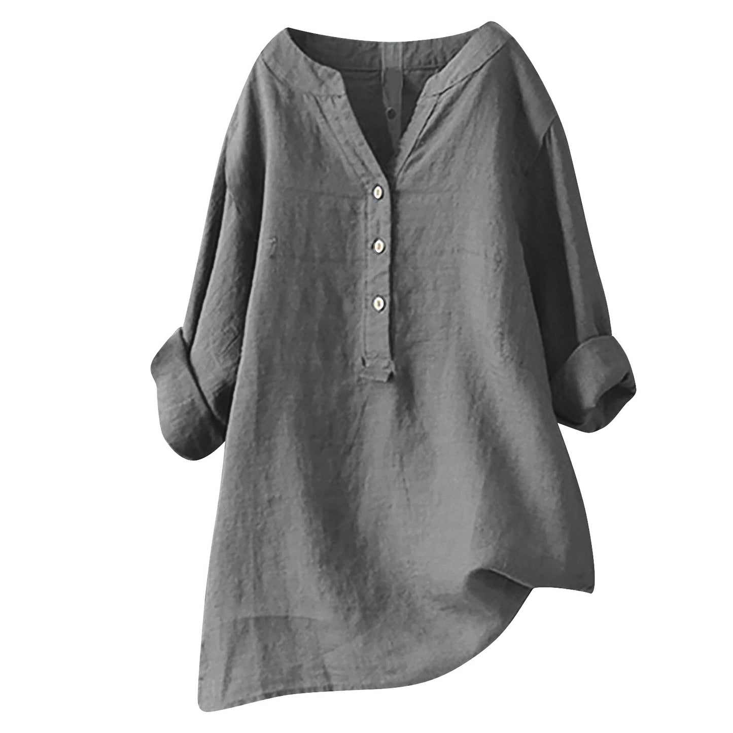 Women's Loose Solid Color Shirt Cotton Linen Blouses