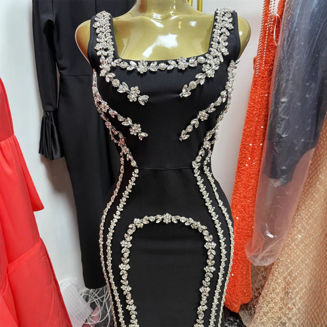 Quality Fashion Black Backless Brace Skinny Long Bandage Dresses