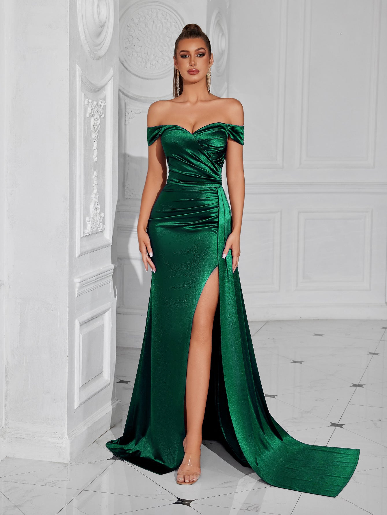 Tube Solid Color Strapless Sexy Slit Dress