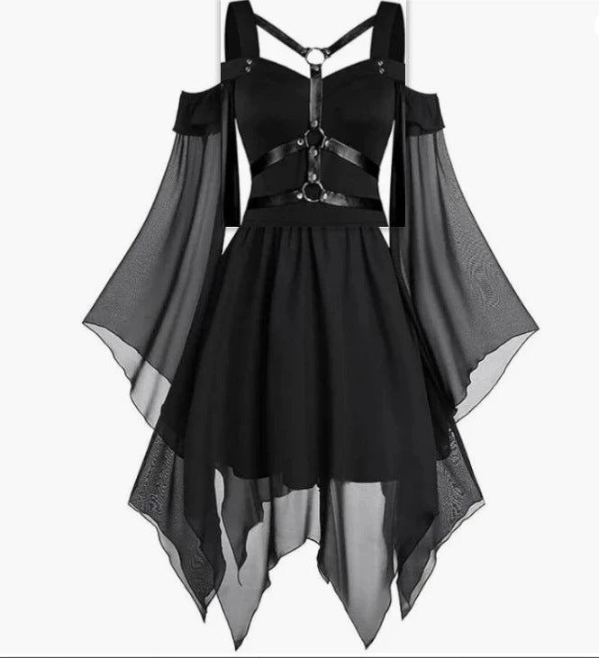 Irregular Stitching Halloween Witch Sling Strap Expandable Dresses