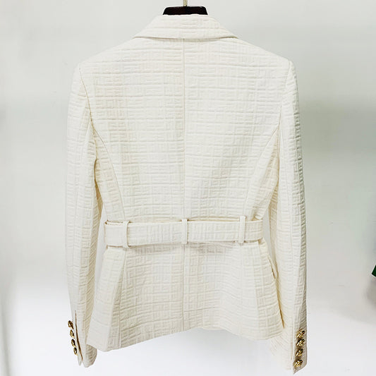 Breasted Slim Fit Maze Graphic Cotton Linen Blazers