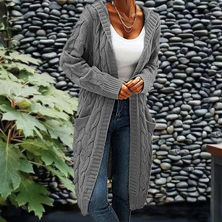 Women's Solid Color Loose Knitted Thick Thread Twist Mid-length Sweaters