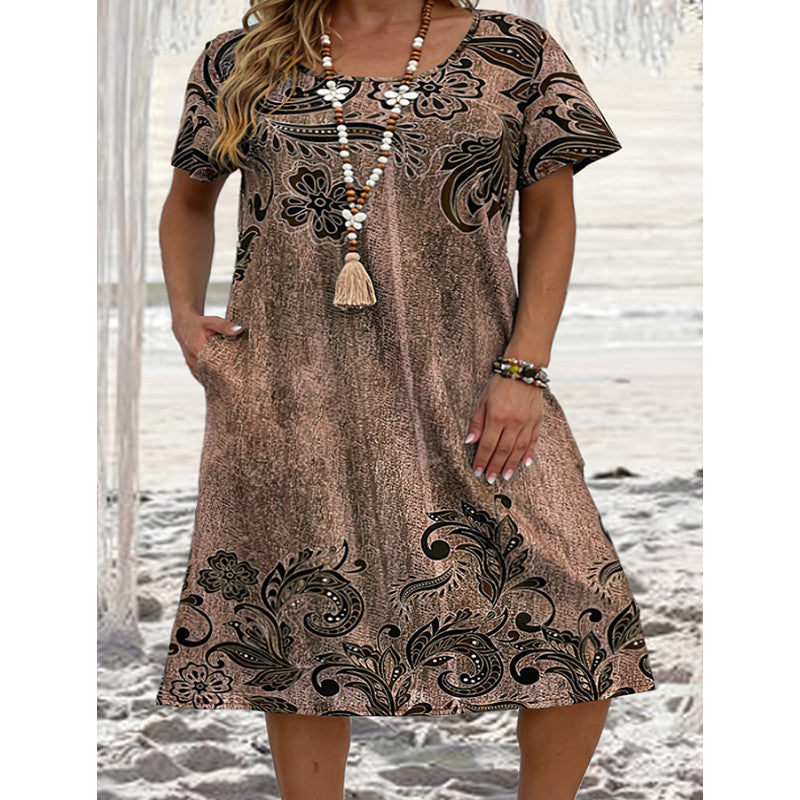 Women's Charming Loose Printed Pocket Dress Dresses