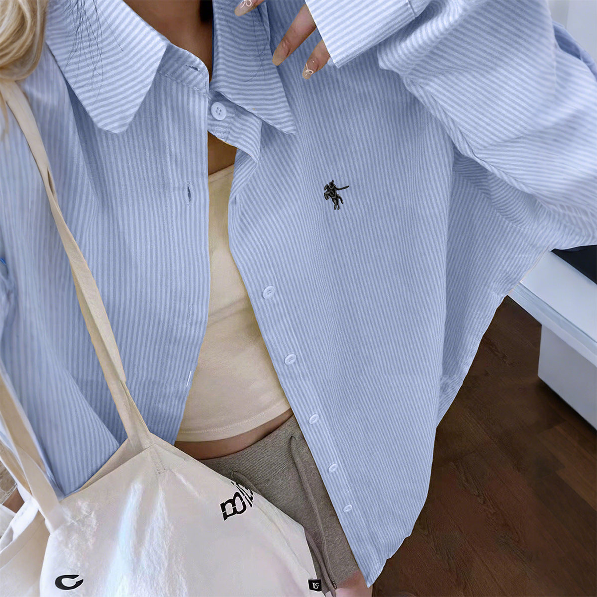 Women's Leisure Vacation Advanced Striped Long-sleeved Shirt Blouses