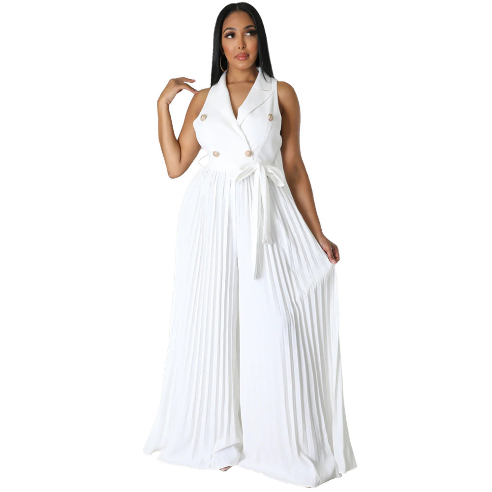 Popular Sleeveless Backless Elegant Street Pleated Pants