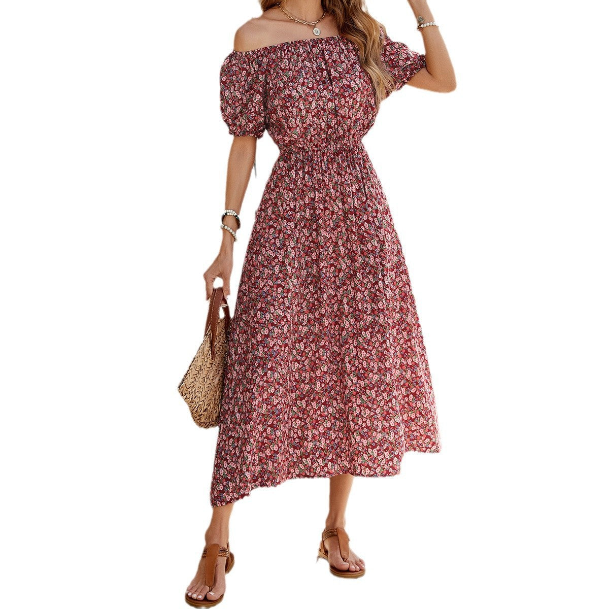 Women's Small Floral Large Swing Sexy Sleeve Dresses