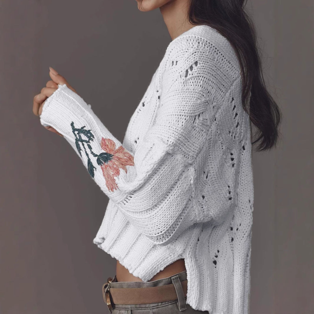 Trendy Embroidery Flower Idle Style Long-sleeved Sweaters