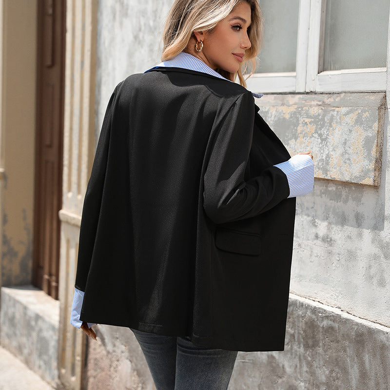 Women's Autumn Leisure Commute Style Striped Shirt Blazers