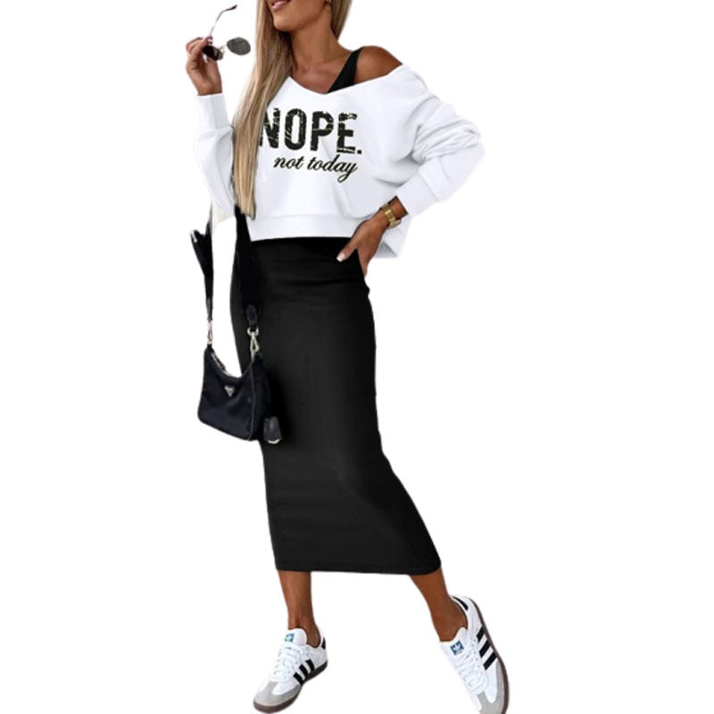 Women's Winter Sleeveless Dress Hooded Hoodie Two-piece Suits