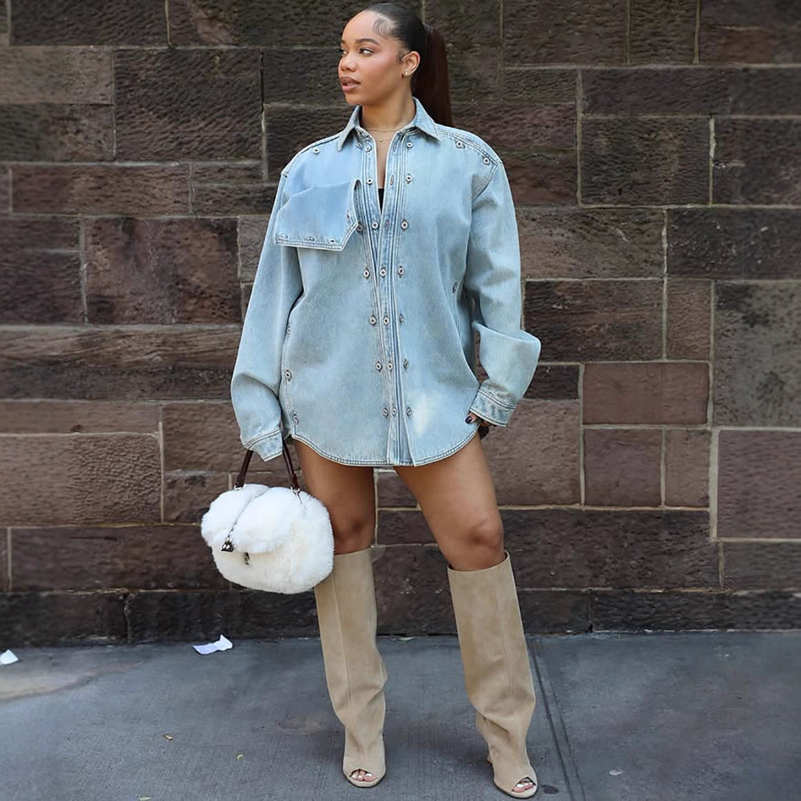 Women's Denim Loose Patch Design Sense Long Jackets