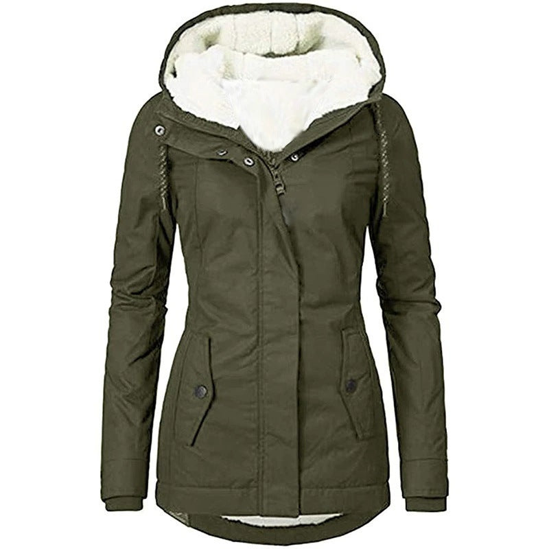 Women's Solid Color Mid-length Commuter Fleece Padded Coats