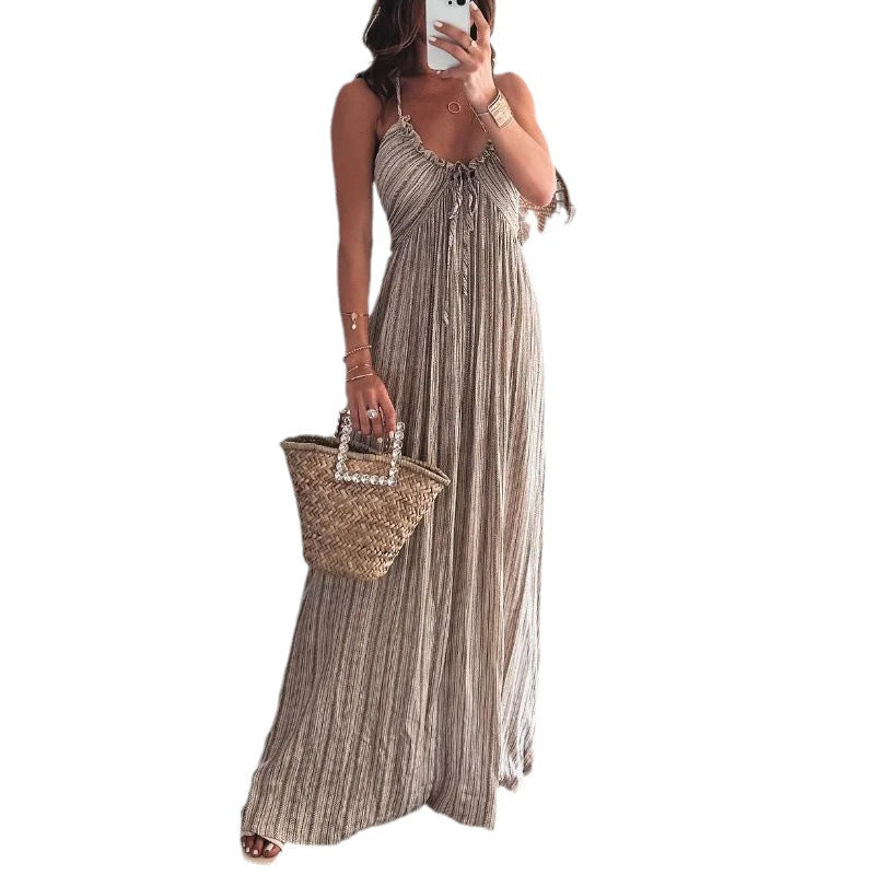 Summer Solid Color Sexy Backless Sling Dresses