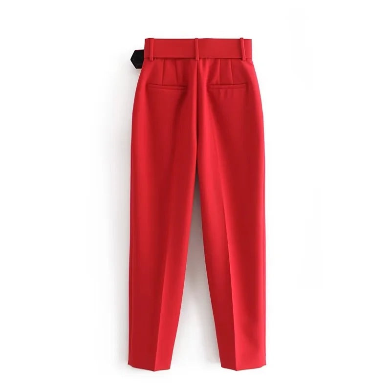 Women's European Spring With Belt Pure White Pants