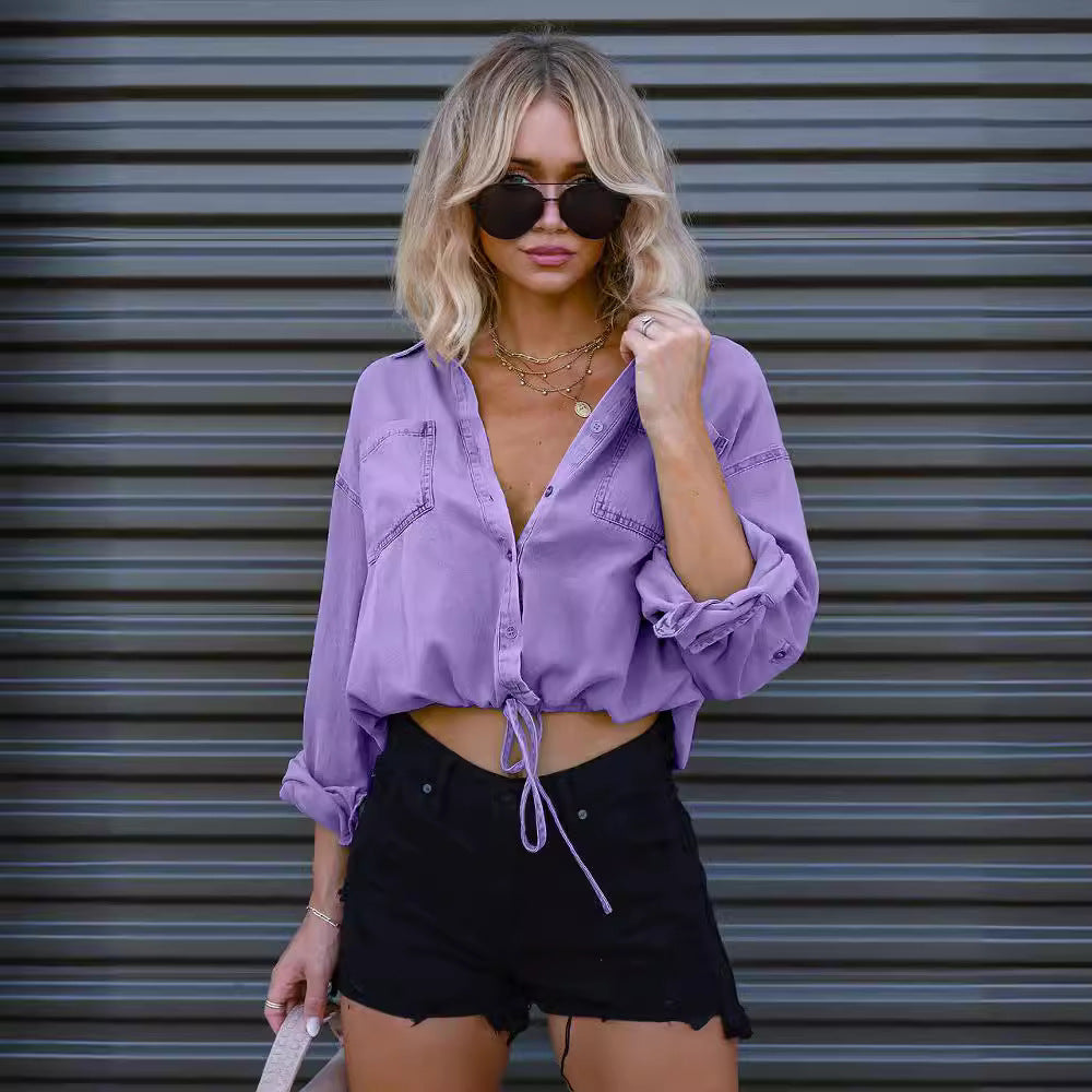 Women's Shirt Fashion Casual Versatile Double Pocket Blouses