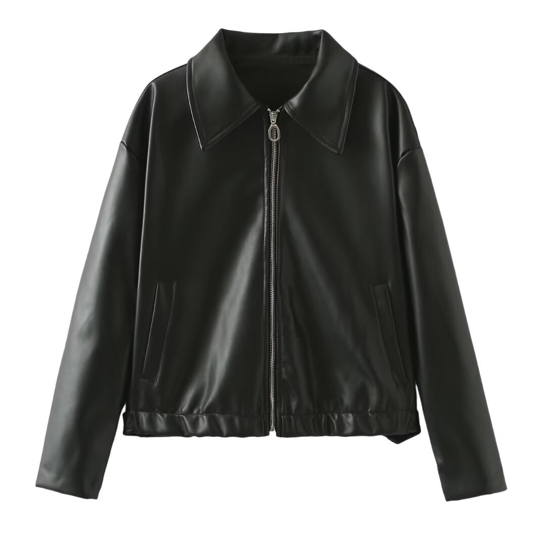 Women's Loose Motorcycle Handsome Retro Casual Collar Jackets
