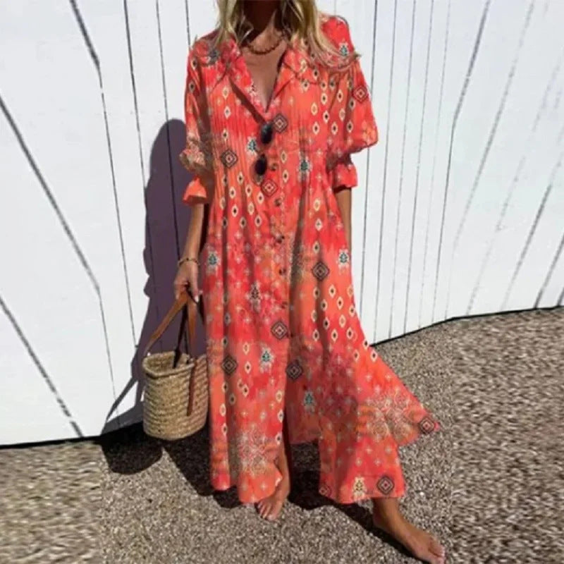 Women's Pleated Print Temperament Commute Dress Dresses